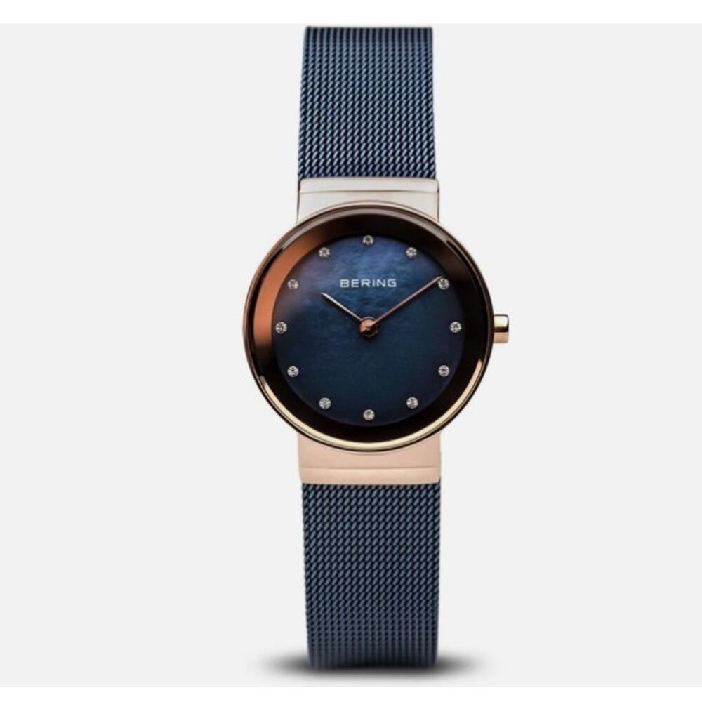 AWESOME Bering Women's 10126-367 Time Classic Steel Rosegold Blue Watch
